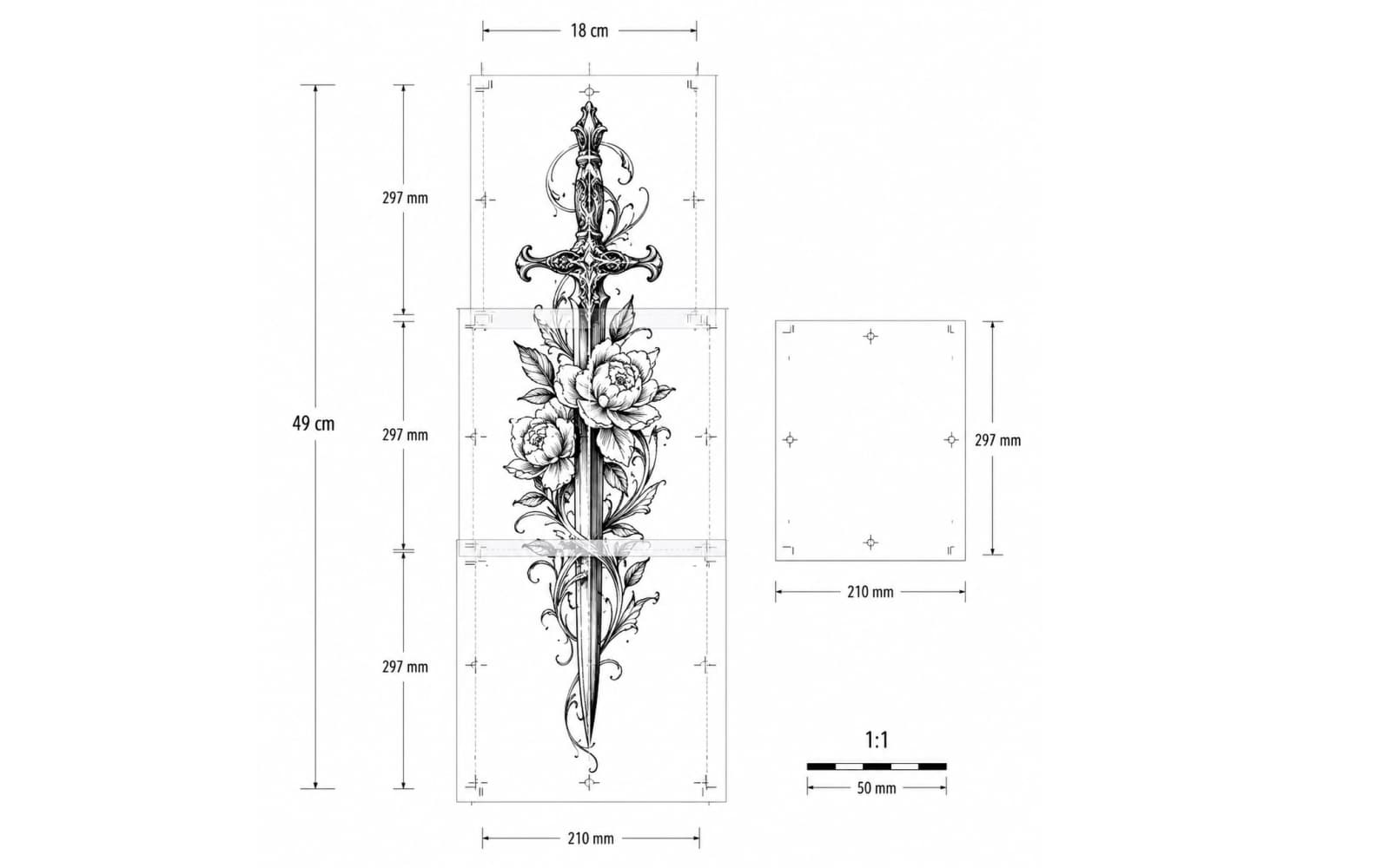 Tattoo stencil size calculator with exact-size print and paper layout controls