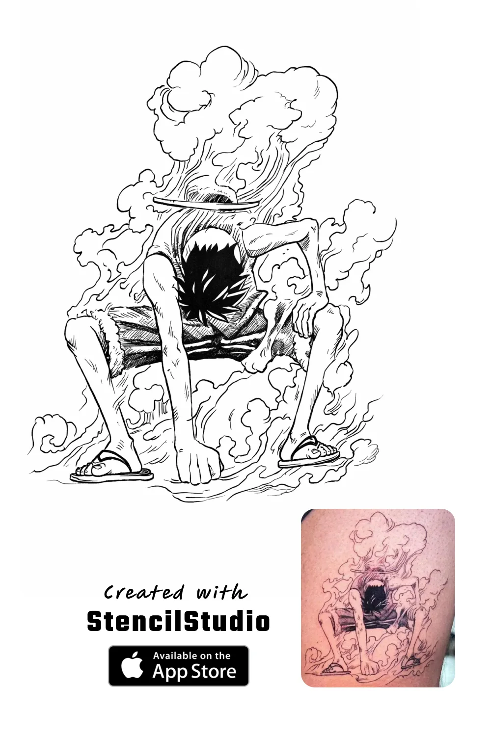 Anime Tattoo Stencil Group example featuring luffy linework and readable silhouette