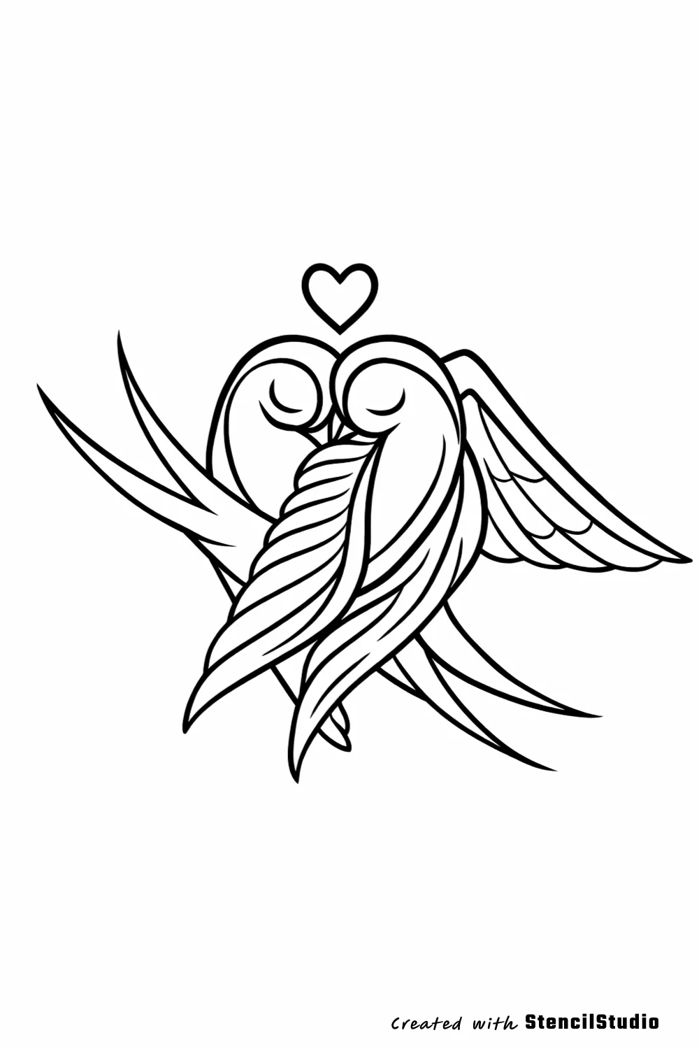 Symbol Tattoo Stencil Group example featuring love birds linework and readable silhouette
